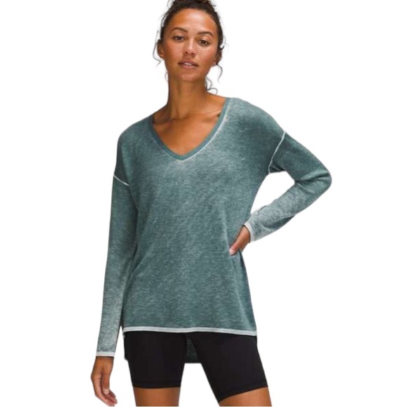 lululemon athletica Sweaters - Lululemon 2021 Cashlu™ V-Neck Sweater Arctic Green Alpine White Women's Size 4